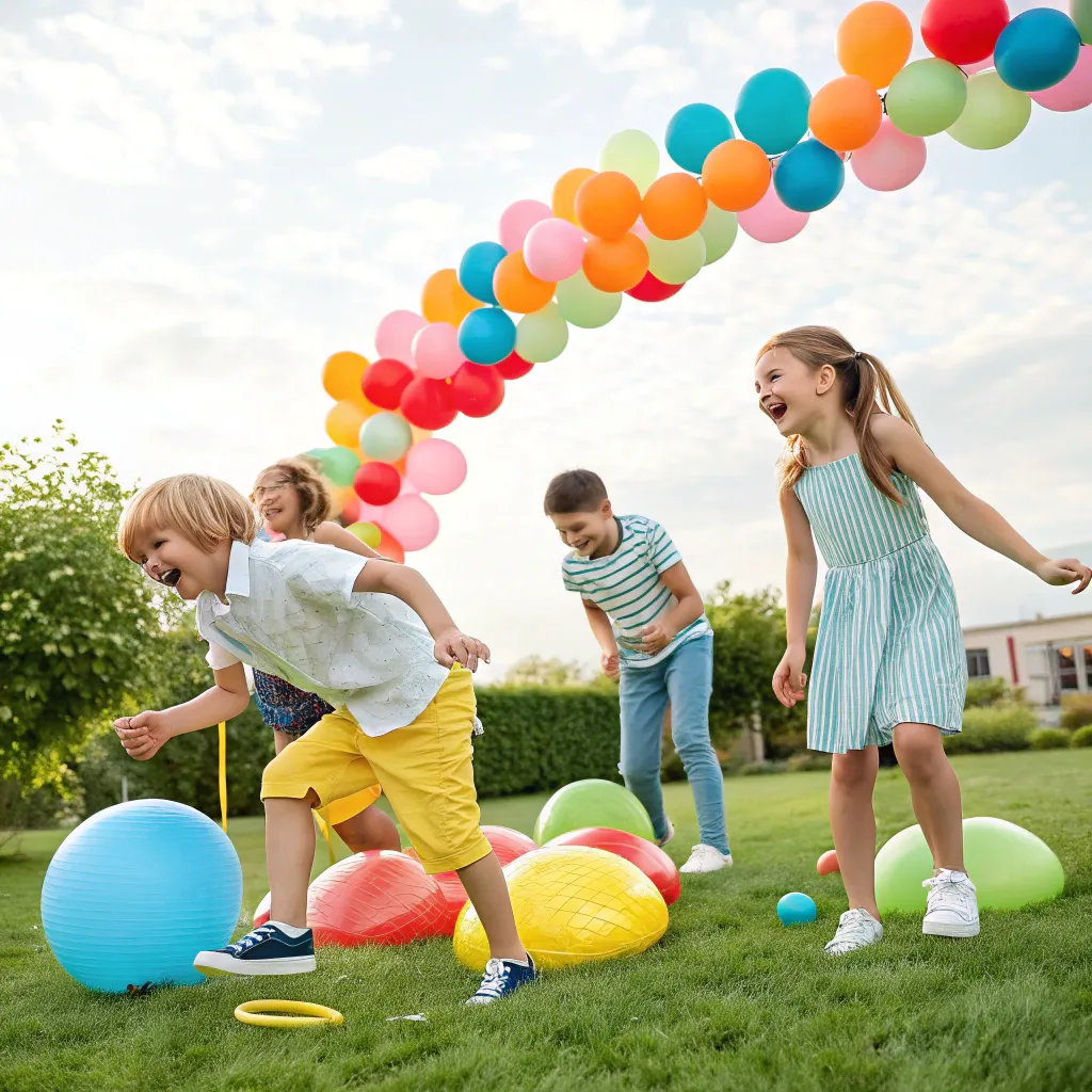 Kids enjoying organized party games outdoors